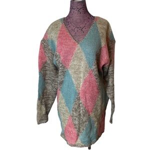 Vtg JK America Sz 14 16 Argyle  Mohair Blend Pullover Sweater